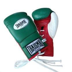 THAISMAI BG121 Muay Thai Boxing Gloves Leather lace up Green Red White