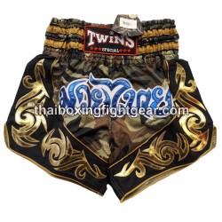 Twins muay thai boxing shorts army camo gold