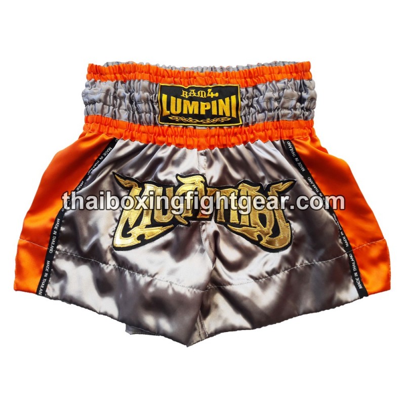 lumpini-boxing Muay Thai short-gray-orange | Muay Thai Shorts
