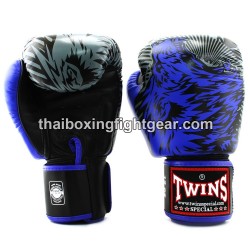 Twins Boxing Gloves Thaiboxing "WOLF" FBGVL3-50 Black Blue | Gloves