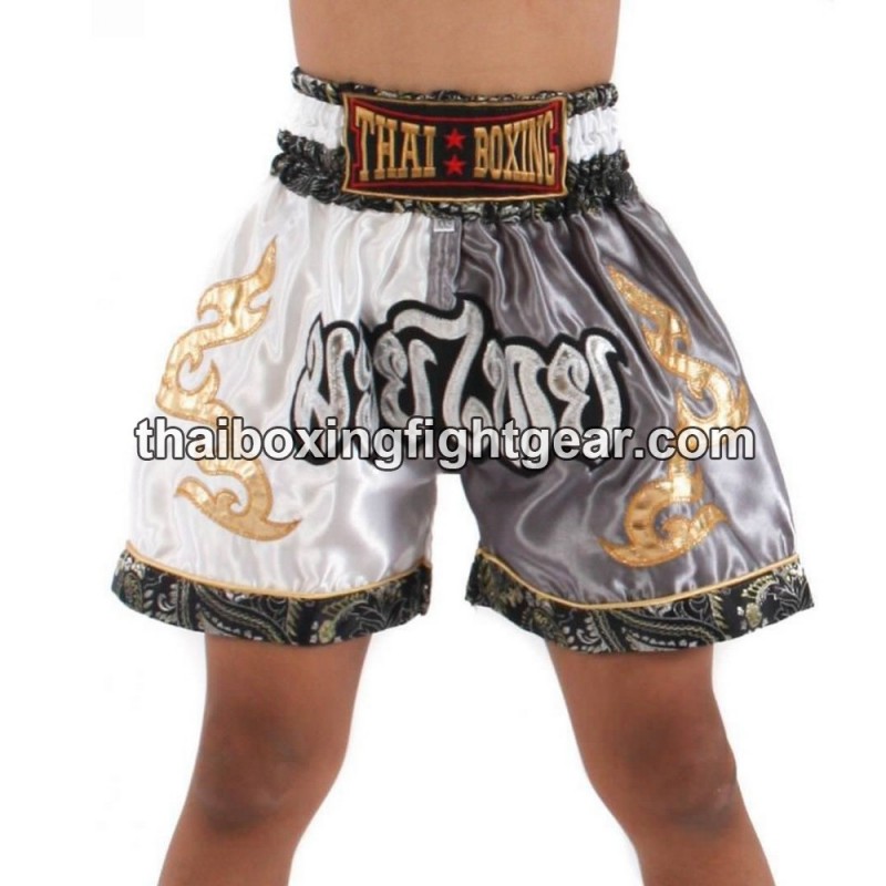 Thai Boxing  Muay Thai Kids Shorts Grey White | Kids