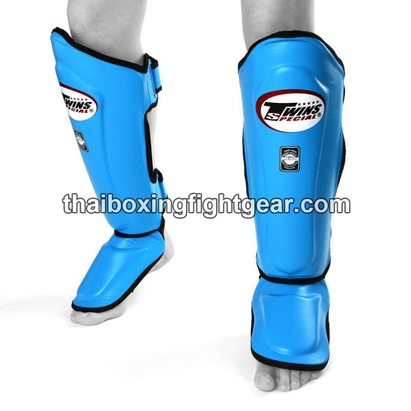 Twins SGL10 Light Blue Double Padded Leather Shin Pads/Guards | Protections