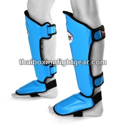 Twins SGL10 Light Blue Double Padded Leather Shin Pads/Guards | Protections