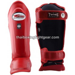Twins SGL10 Red Double Padded Leather Shin Pads/Guards | Protections