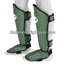 Twins SGL10 Double Padded Leather Shin Pads / Guards " OLIVE " | Protections