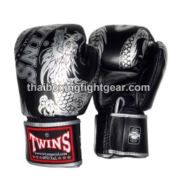 Muay Thai Gloves Twins FBGVL3-49 Boxing Gloves "Dragon" Black Silver | Gloves
