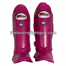 Twins SGL10 Double Padded Leather Shin Pads / Guards "Dark Pink" | Protections
