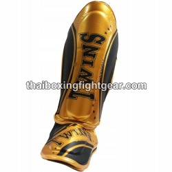 Twins FSGL-10 TW4 Double Padded Leather Shin Pads / Guards "Black Gold" | Protections