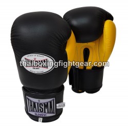 THAISMAI BG124 Muay Thai Boxing Gloves Leather Black Yellwo Thaismai - 1