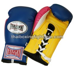 THAISMAI BG121 Muay Thai Boxing Gloves Leather Blue Yellow Pink White Thaismai - 1