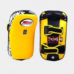 Twins Kick Pads Leather KPL10 Curved Velcro Yellow Twins - 1