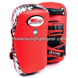 Twins Kick Pads Leather KPL12 Curved Velcro Red Twins - 1