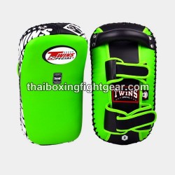 Twins Kick Pads Leather KPL10 Curved Velcro Green Twins - 1
