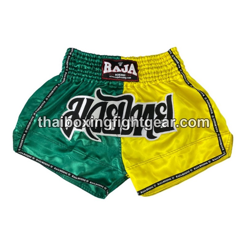 Raja Boxing Muay Thai Boxing Shorts Bi-Color Green Yellow Raja - 1