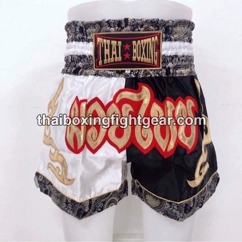 Muay Thai Boxing Shorts "White & Black" Thai Boxing - 1