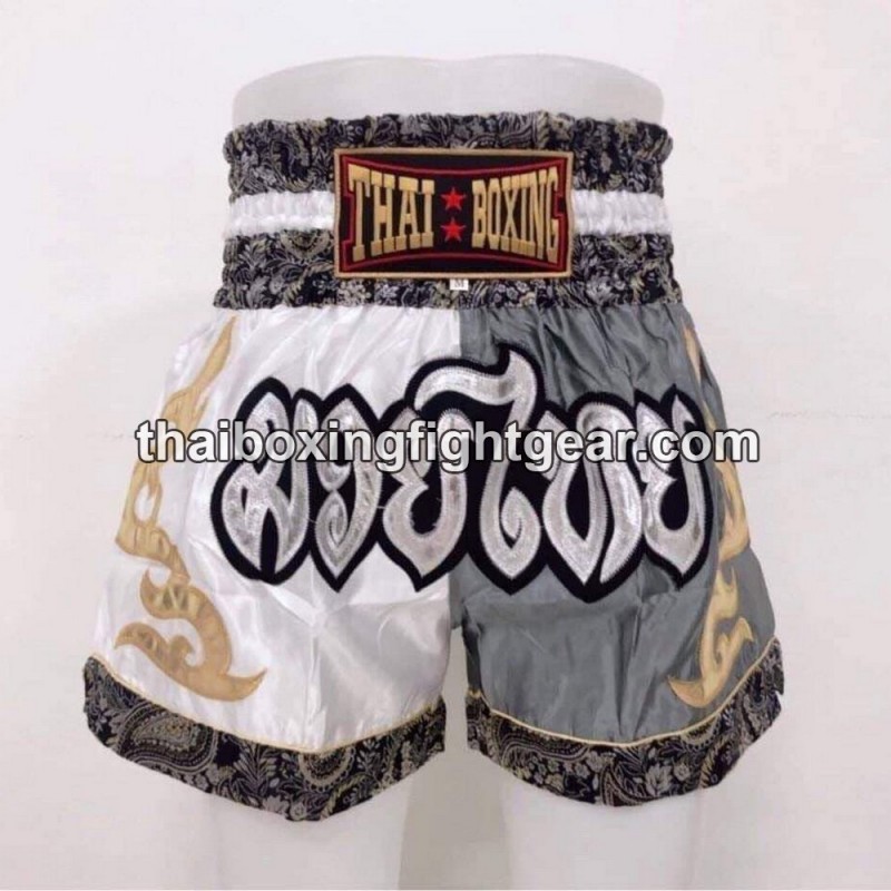 Thaiboxing  Muay Thai Kids Shorts White Grey