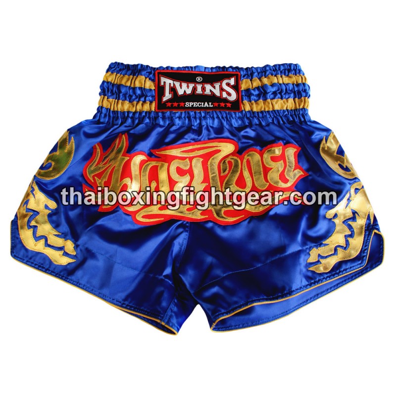 Twins Muay Thai Boxing Shorts Satin Blue/Gold | Muay Thai Shorts