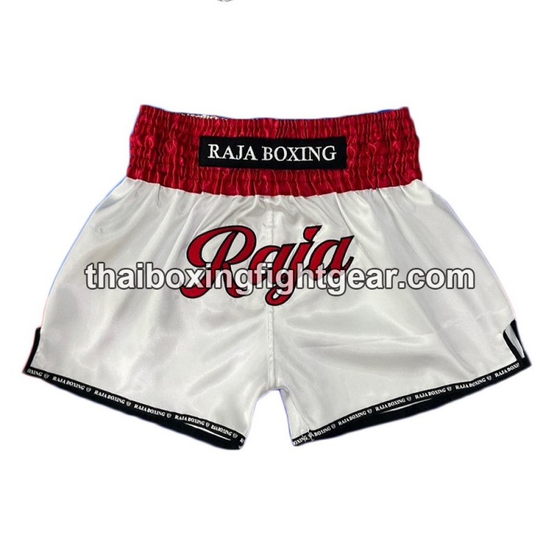 Raja Boxing Muay Thai Boxing Shorts "Simple" White Red Raja - 1