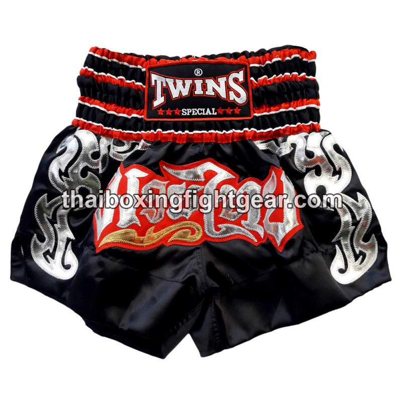 Twins Muay Thai Boxing Shorts Satin Black / Red | Muay Thai Shorts
