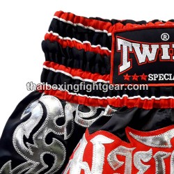 Twins Muay Thai Boxing Shorts Satin Black / Red | Muay Thai Shorts