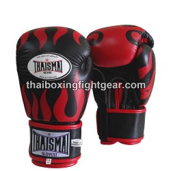 THAISMAI BG124 Muay Thai Boxing Gloves Leather "Fire" Black| Gloves