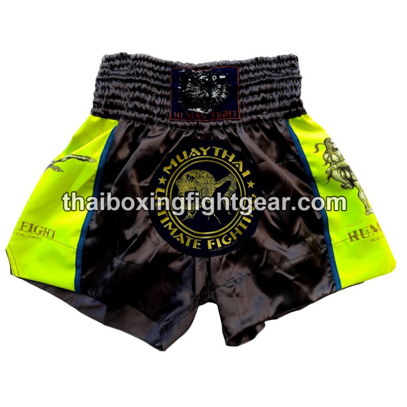 Human Fight Muay Thai Short Grey Neon-Yellow | Muay Thai Shorts