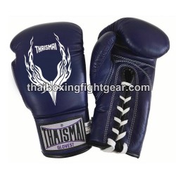 THAISMAI BG121 Muay Thai Boxing Gloves Leather "Phoenix" lace up Blue