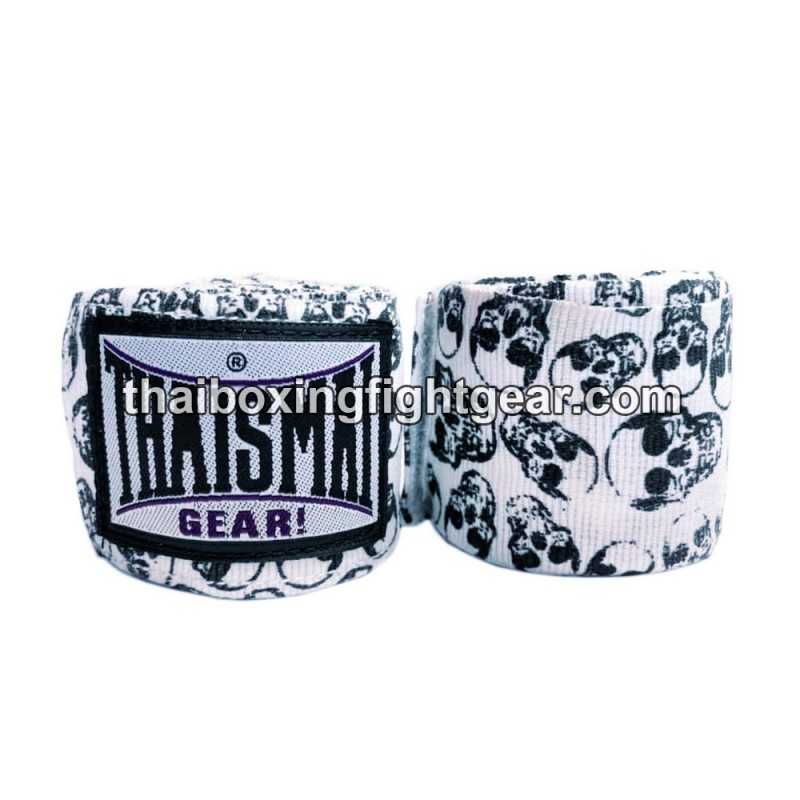 Thaismai Boxing Muay Thai handwraps HW7003 cotton 4.5M Fancy "Skull" White