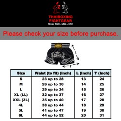 Top King Muay Thai Boxing Shorts size chart